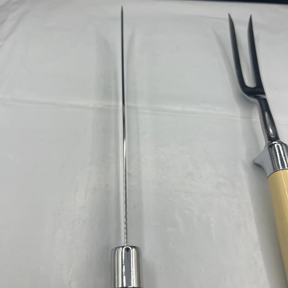 Carvel Hall 2 Piece Carving Set Knife & Meat Fork Cream Handle Stainless USA